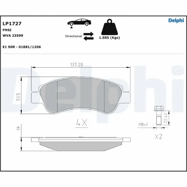 Передние тормозные колодки LP1727 Delphi