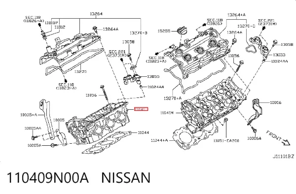 Головка блока цилиндров (ГБЦ) правая 110409N00A Nissan/Infiniti