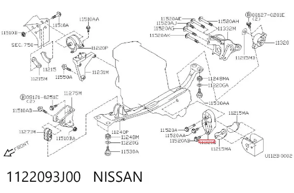 Подушка (опора) двигателя левая задняя 1122093J00 Nissan/Infiniti