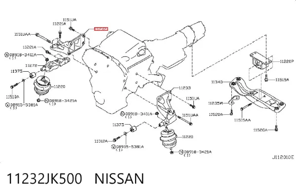 Кронштейн подушки (опоры) двигателя правой 11232JK500 Nissan/Infiniti