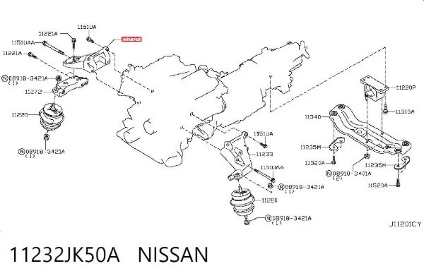 Кронштейн подушки (опоры) двигателя правой 11232JK50A Nissan/Infiniti