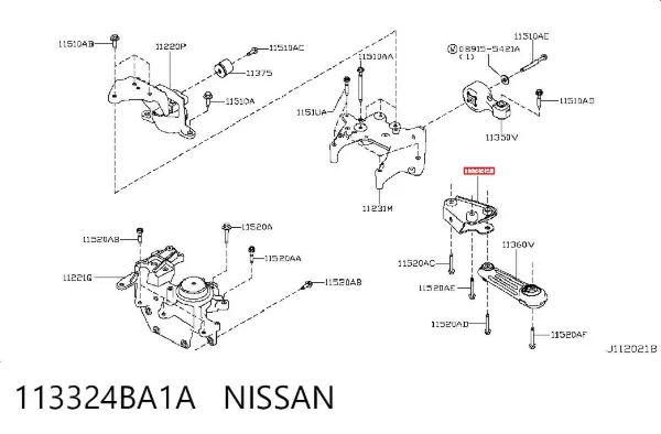 Кронштейн подушки (опоры) двигателя задней 113324BA1A Nissan/Infiniti