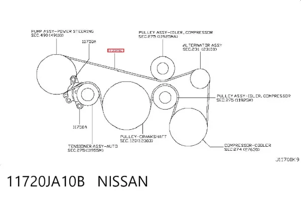 Ремень генератора 11720JA10B Nissan/Infiniti