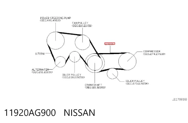 Ремень генератора 11920AG900 Nissan/Infiniti