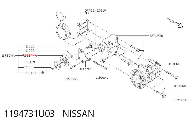 Натяжной ролик 1194731U03 Nissan/Infiniti