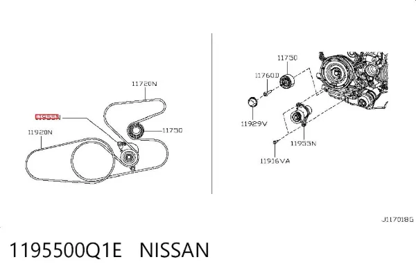 Натяжитель приводного ремня 1195500Q1E Nissan/Infiniti