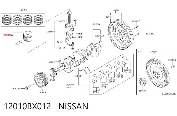 Поршень с пальцем без колец, STD 12010BX012 Nissan/Infiniti