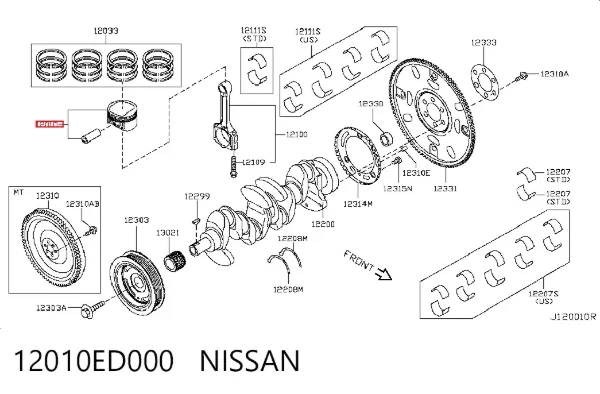 Поршень с пальцем без колец, STD 12010ED000 Nissan/Infiniti