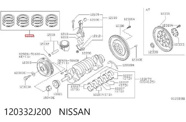 Кольца поршневые 120332J200 Nissan/Infiniti