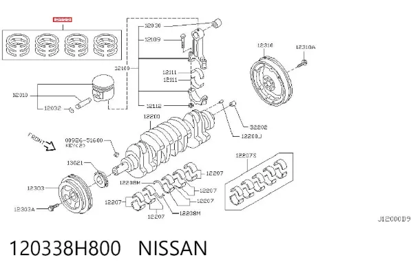 Кольца поршневые 120338H800 Nissan/Infiniti