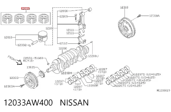 Кольца поршневые 12033AW400 Nissan/Infiniti