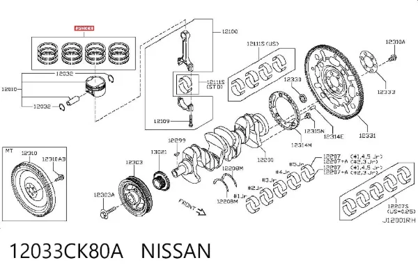 Кольца поршневые 12033CK80A Nissan/Infiniti