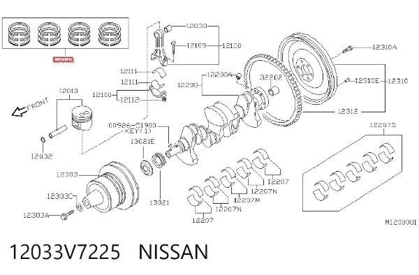 Кольца поршневые 12033V7225 Nissan/Infiniti