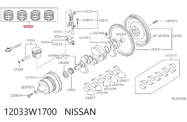 Кольца поршневые 12033W1700 Nissan/Infiniti