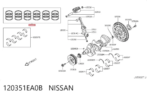 Комплект поршневых колец на 1 цилиндр, стандарт 120351EA0B Nissan/Infiniti
