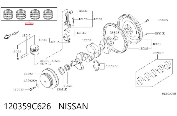 Кольца поршневые комплект на мотор, 2-й ремонт (+0,50) 120359C626 Nissan/Infiniti