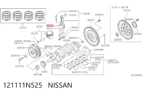 Вкладыши шатунные 121111N525 Nissan/Infiniti