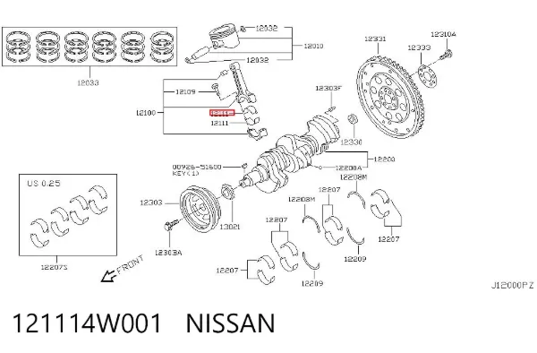 Вкладыши шатунные 121114W001 Nissan/Infiniti