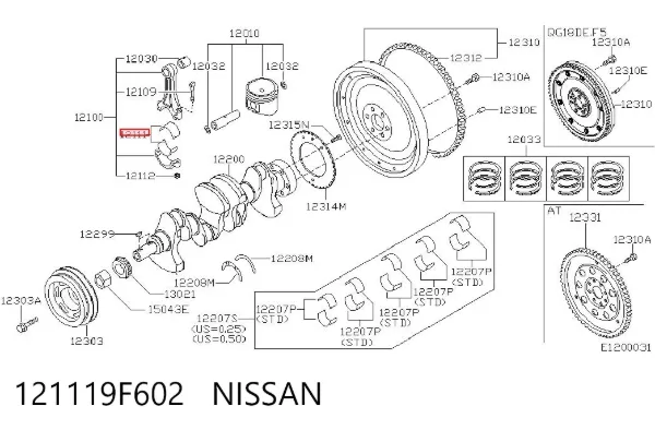 Вкладыши шатунные 121119F602 Nissan/Infiniti