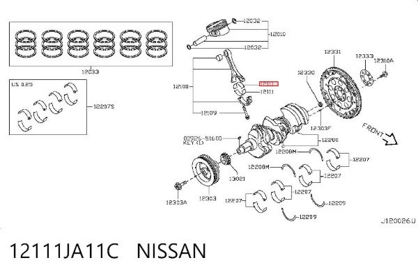 Вкладыши коленвала коренные, комплект, стандарт (STD) 12111JA11C Nissan/Infiniti