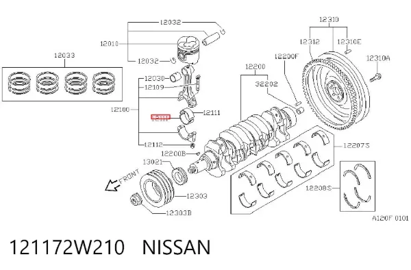 Вкладыши шатунные, 1-й ремонт 121172W210 Nissan/Infiniti