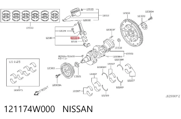 Вкладыши шатунные, 1-й ремонт 121174W000 Nissan/Infiniti