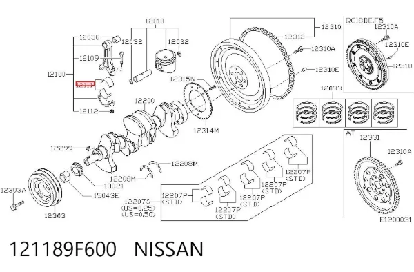 Вкладыши шатунные, 1-й ремонт 121189F600 Nissan/Infiniti