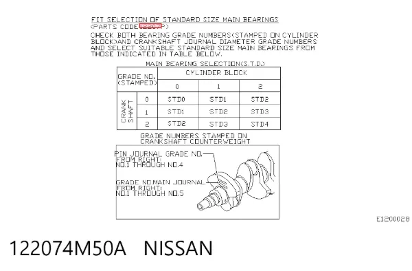 Вкладыши коленвала коренные, комплект, стандарт (STD) 122074M50A Nissan/Infiniti
