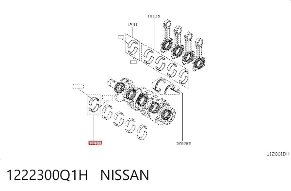 Вкладыши коленвала коренные, комплект, стандарт (STD) 1222300Q1H Nissan/Infiniti
