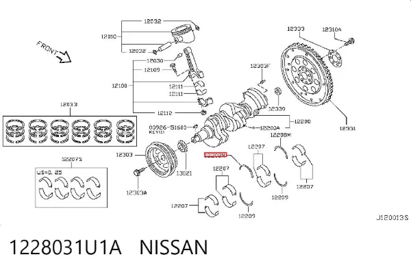 Полукольцо упорное (разбега) коленвала верхнее 1228031U1A Nissan/Infiniti