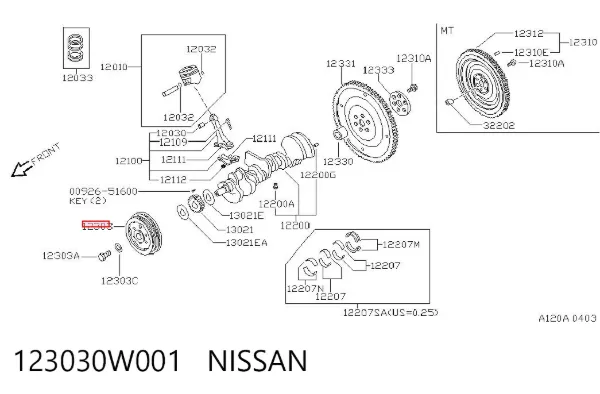 Шкив коленвала 123030W001 Nissan/Infiniti