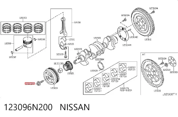 Болт шкива коленвала 123096N200 Nissan/Infiniti