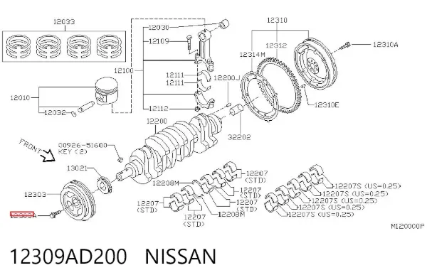 Болт шкива коленвала 12309AD200 Nissan/Infiniti