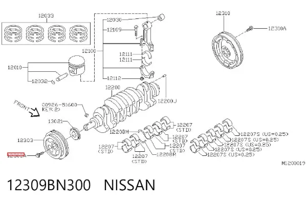 Болт шкива коленвала 12309BN300 Nissan/Infiniti