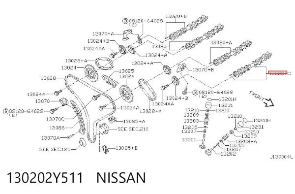 Распредвал двигателя выпускной левый 130202Y511 Nissan/Infiniti