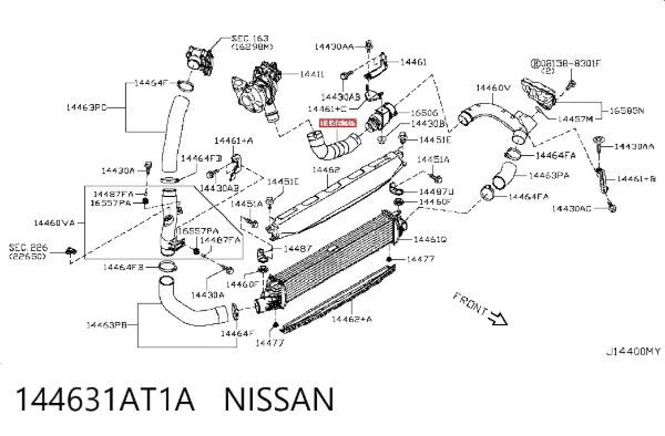 Патрубок воздушный, выход из турбины/компрессора (наддув) 144631AT1A Nissan/Infiniti
