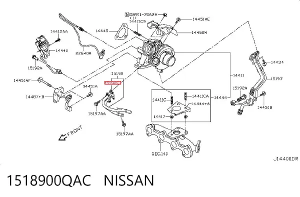 Шланг (патрубок) жидкостного охлаждения турбины, подача 1518900QAC Nissan/Infiniti
