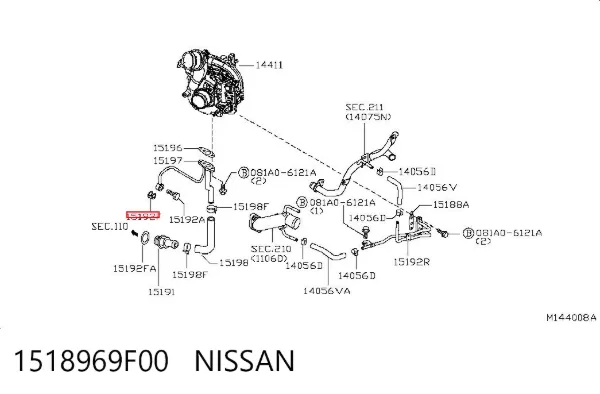 Прокладка шланга отвода масла от турбины 1518969F00 Nissan/Infiniti