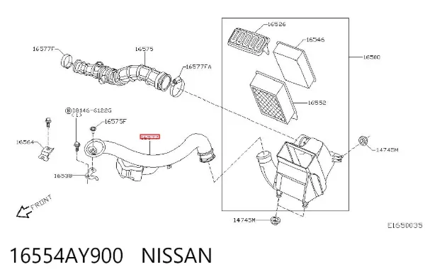 Впускной патрубок воздушного фильтра 16554AY900 Nissan/Infiniti