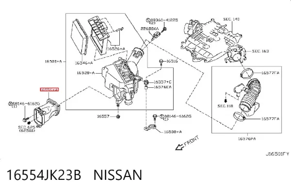 Впускной патрубок воздушного фильтра 16554JK23B Nissan/Infiniti