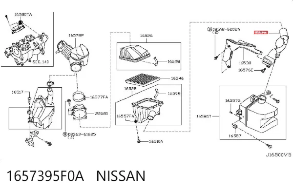 Выпускной патрубок воздушного фильтра 1657395F0A Nissan/Infiniti