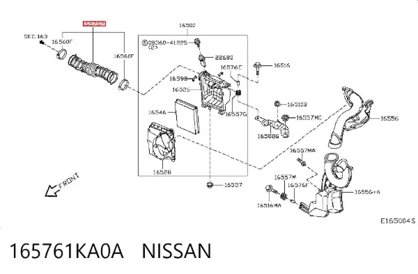 Выпускной патрубок воздушного фильтра 165761KA0A Nissan/Infiniti
