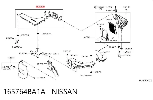 Выпускной патрубок воздушного фильтра 165764BA1A Nissan/Infiniti