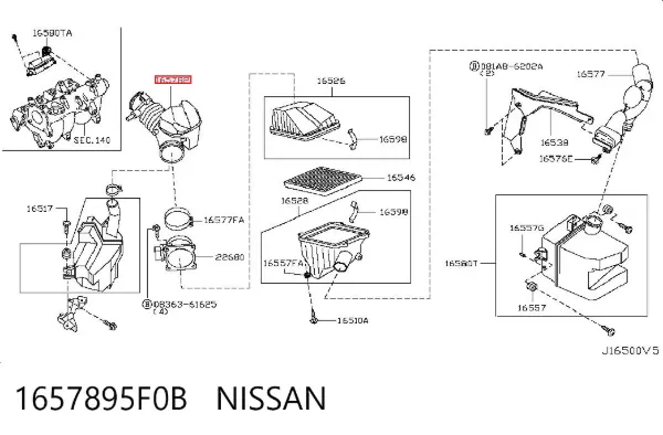 Впускной патрубок воздушного фильтра 1657895F0B Nissan/Infiniti