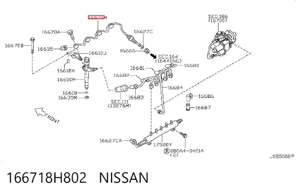 Обратная топливная трубка 166718H802 Nissan/Infiniti