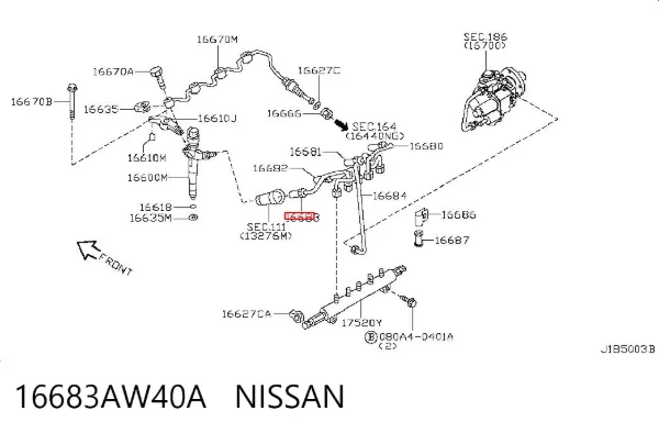 Трубка топливная форсунки 4-го цилиндра 16683AW40A Nissan/Infiniti