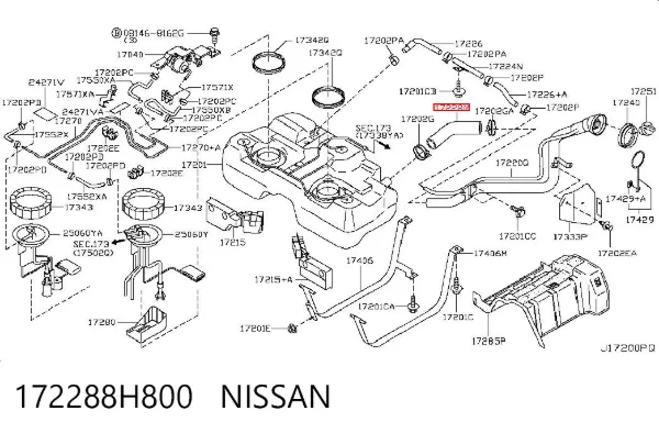 Горловина топливного бака 172288H800 Nissan/Infiniti