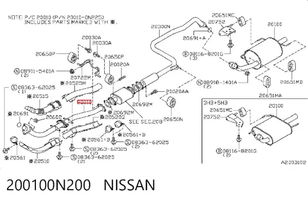 Передняя часть глушителя 200100N200 Nissan/Infiniti
