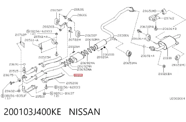 Приёмная труба 200103J400KE Nissan/Infiniti