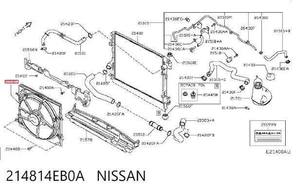 Диффузор вентилятора в сборе с мотором и крыльчаткой 214814EB0A Nissan/Infiniti